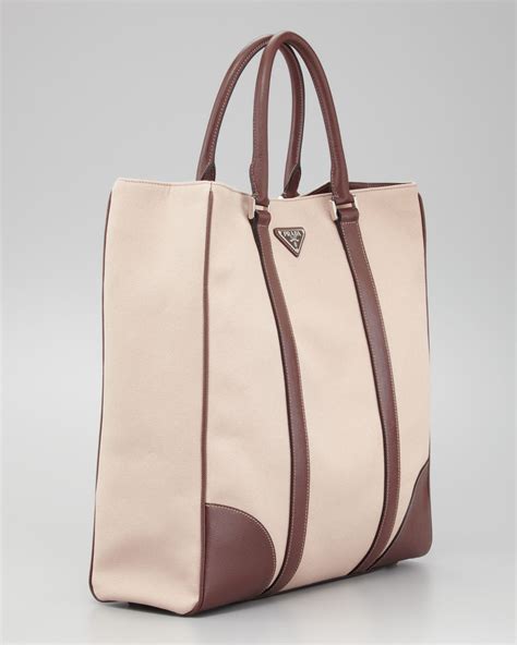 prada canvas tote with leather trim|Prada canvas tote large.